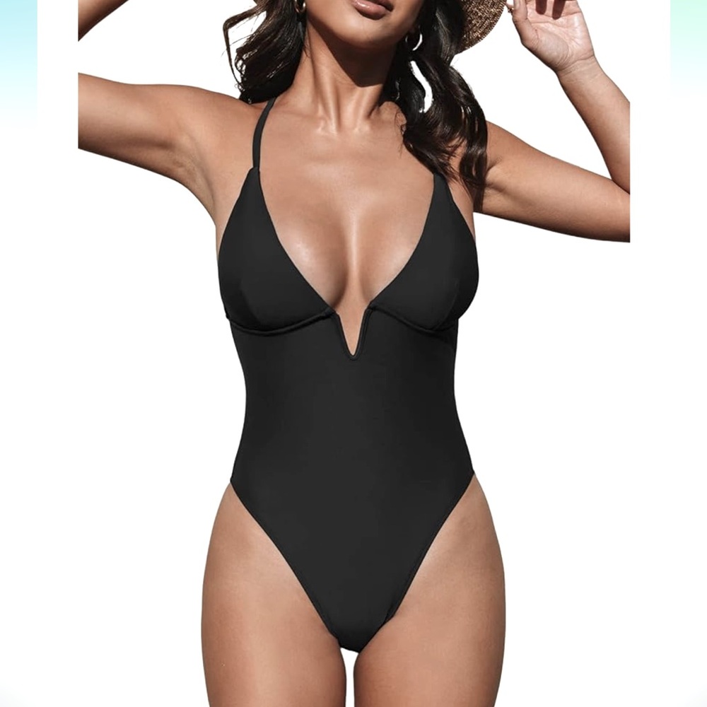 NWT CUPSHE Swimsuit Deep V Neck Crisscross Back Adjustable Strap